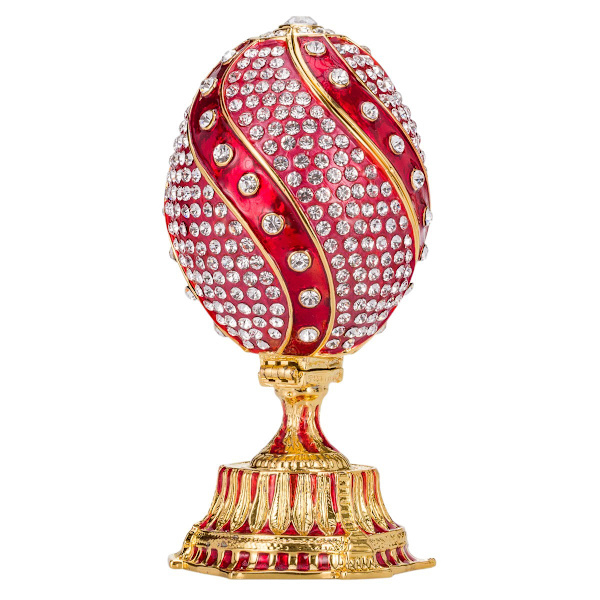 Faberge stil vridet ägg Smyckeskrin med korg med blommor 12 cm röd röd 12 cm