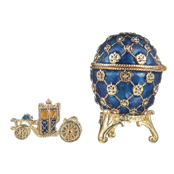 Faberge stil Kejserligt kröningsägg Smyckeskrin med vagn 6,5 cm blå blå 6.5 cm