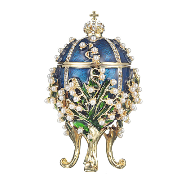Faberge stil Liljekonvaljer ägg Smyckeskrin med kejsarkrona 8,5 cm blå blå 8.5 cm