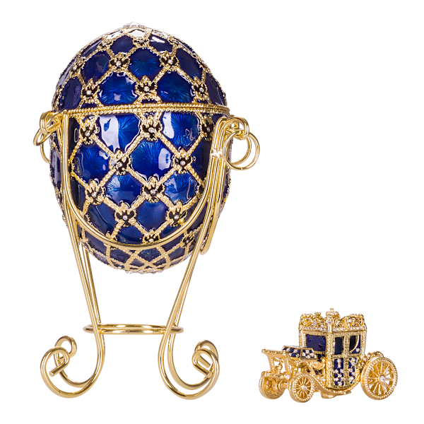 Faberge stil Keiserlig Kroning egg Smykkeskrin med vogn 19 cm blå blue 19 cm