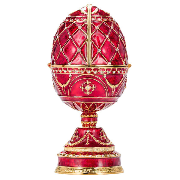 Faberge stil ägg Speldosa Smyckeskrin med korg med blommor 17 cm röd röd 17 cm