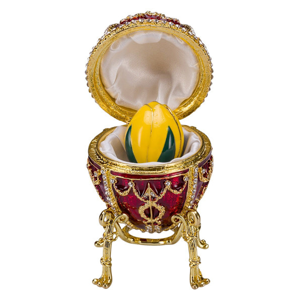 Faberge stil Rosenknopp ägg Smyckeskrin med blomma 9,5 cm röd röd 9.5 cm