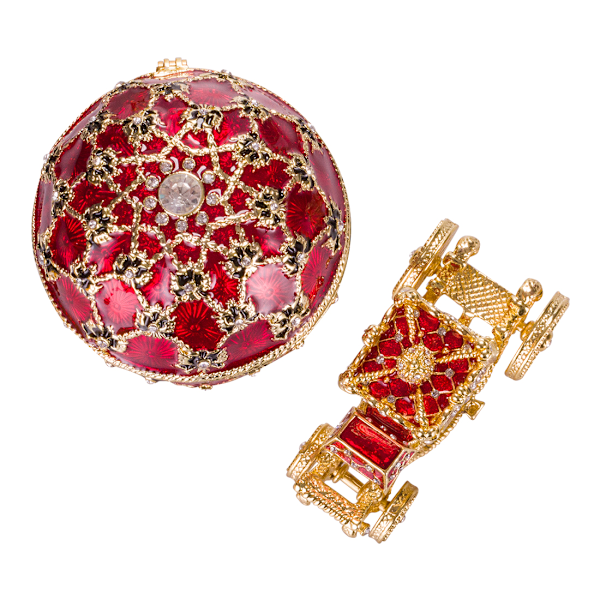Faberge stil Kejserligt kröningsägg Smyckeskrin med vagn 10 cm röd röd 10 cm