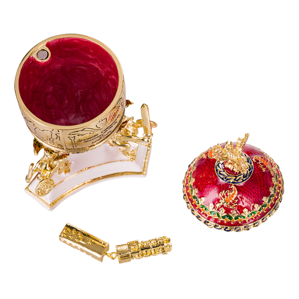 Faberge stil egg Trans-sibirsk jernbane Smykkeskrin med tog 12,5 cm rød red 12.5 cm