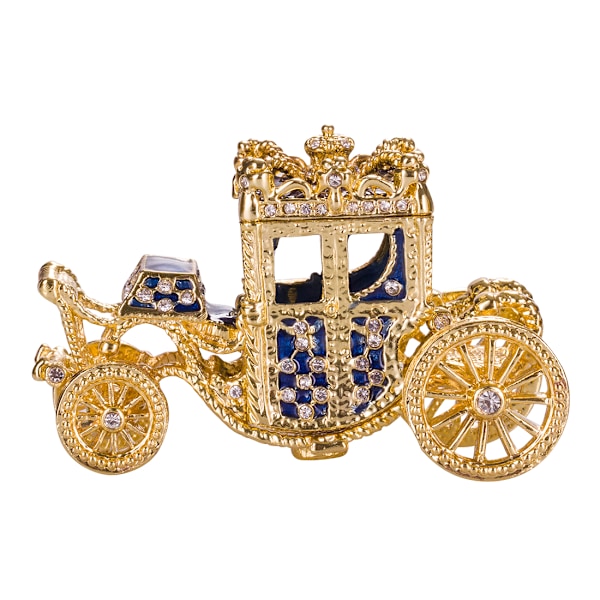 Faberge stil Kejserligt kronings æg Smykkeskrin med vogn 10 cm blå blue 10 cm