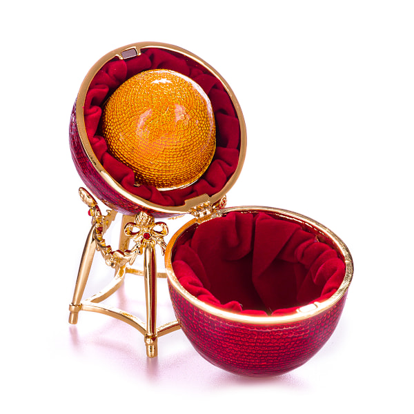Faberge style Første høne egg Smykkeskrin med kylling 13 cm rød red 13 cm