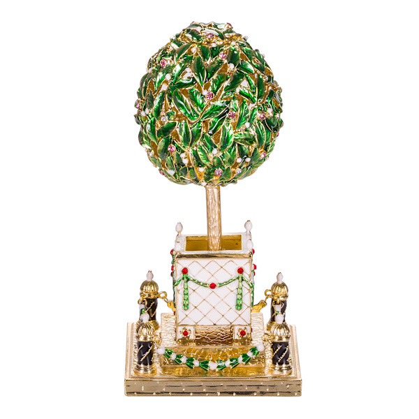Faberge-tyylinen muna, korurasia, jossa lintu "Laakerinpuu (appelsiinipuu)" 16 cm vihreä green 16 cm