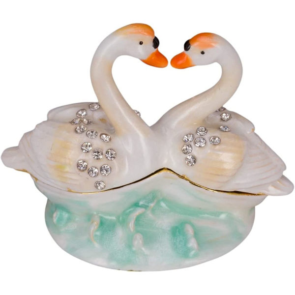 Faberge stil egg Musikkboks Smykkeskrin med to svaner 17 cm rosa pink 17 cm