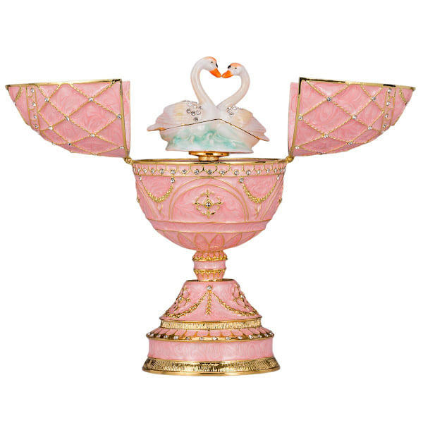 Faberge stil egg Musikkboks Smykkeskrin med to svaner 17 cm rosa pink 17 cm