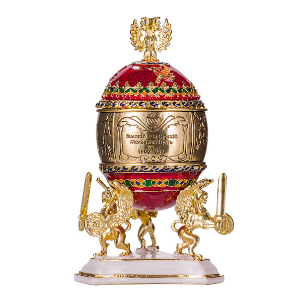 Faberge stil ägg Smyckeskrin Transsibiriska järnvägen med tåg 12,5 cm röd röd 12.5 cm