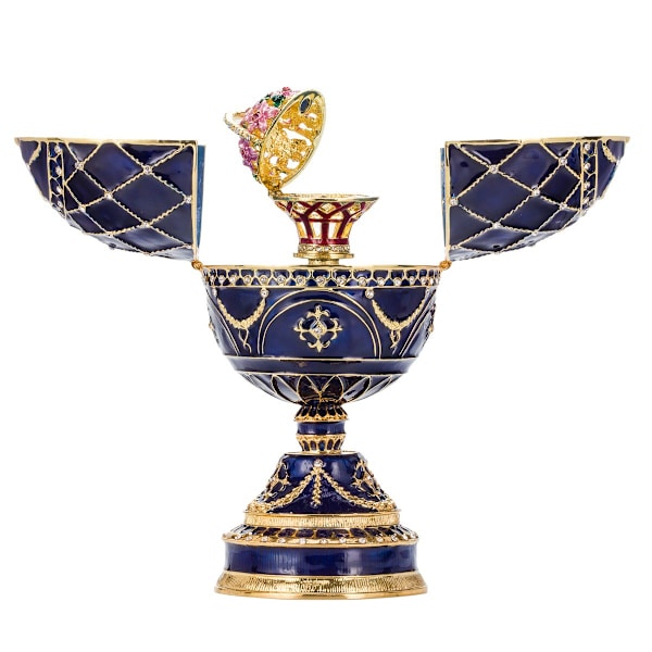 Faberge stil ägg Speldosa Smyckeskrin med korg med blommor 17 cm blå blå 17 cm