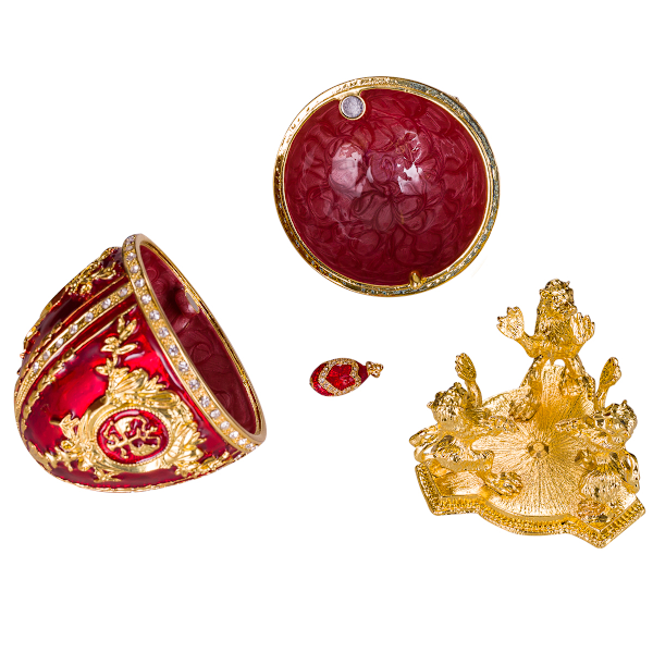 Faberge stil ägg Smyckeskrin med lejon och kejsarkrona 15,5 cm röd röd 15.5 cm