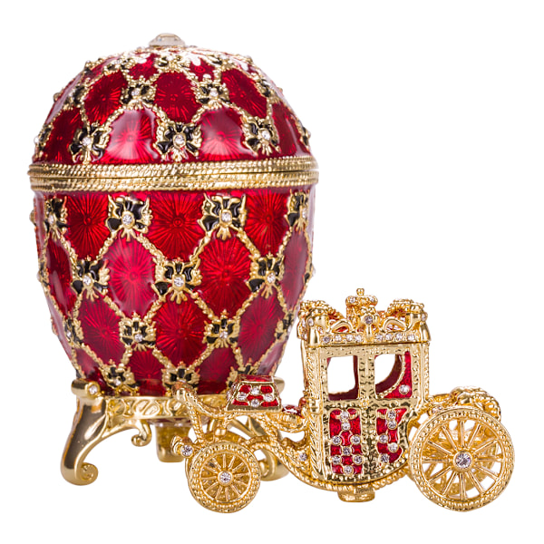 Faberge stil Kejserligt kröningsägg Smyckeskrin med vagn 10 cm röd röd 10 cm