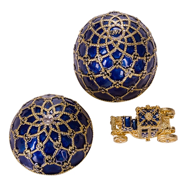 Faberge-tyylinen keisarillinen kruunausmuna, korurasia vaunuineen 19 cm sininen blue 19 cm