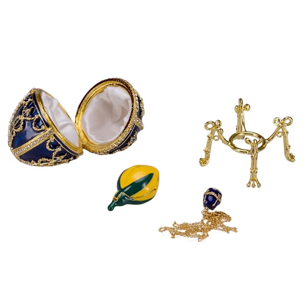 Faberge-tyylinen muna, korurasia riipuksella Ruusunuppu 9,5 cm sininen blue 9.5 cm