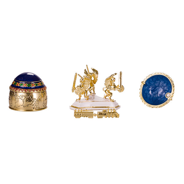 Faberge-tyylinen munarasia Trans-Siperian rautatie junalla 12,5 cm sininen blue 12.5 cm