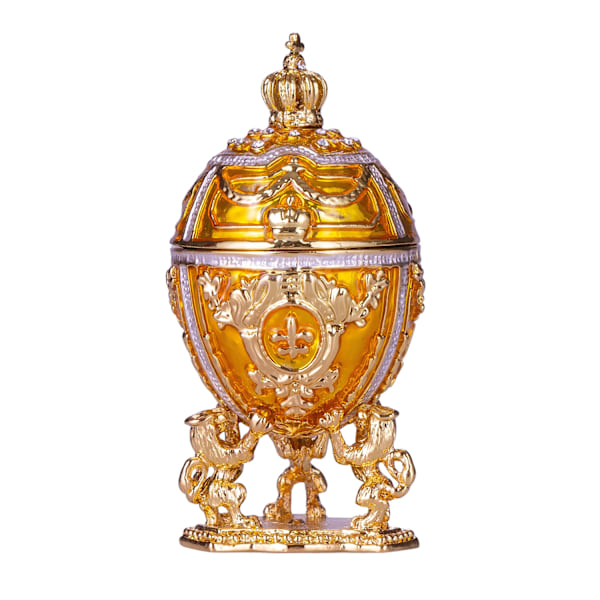 Faberge stil egg Smykkeskrin med løver og keiserkrone 7,5 cm gul yellow 7.5 cm