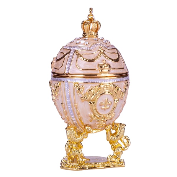 Faberge stil æg Smykkeskrin med løver og kejserkrone 7,5 cm creme cream 7.5 cm