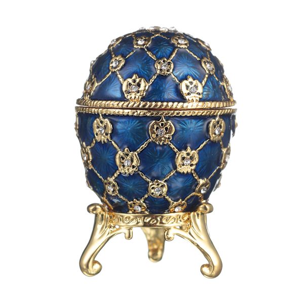 Faberge stil Kejserligt kröningsägg Smyckeskrin med vagn 6,5 cm blå blå 6.5 cm