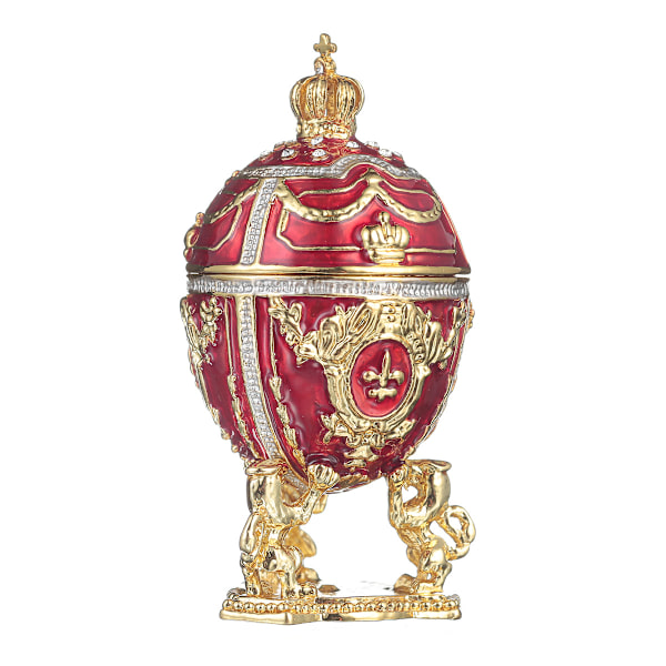 Faberge stil ägg Smyckeskrin med lejon och kejsarkrona 7,5 cm röd röd 7.5 cm