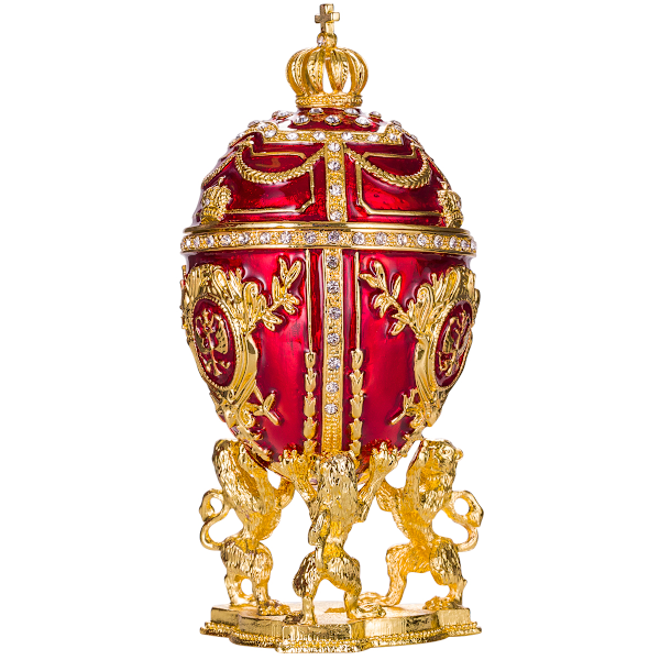Faberge stil ägg Smyckeskrin med lejon och kejsarkrona 15,5 cm röd röd 15.5 cm
