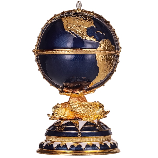 Faberge stil egg Smykkeskrin Globus med seilskip 14,5 cm blå blue 14.5 cm