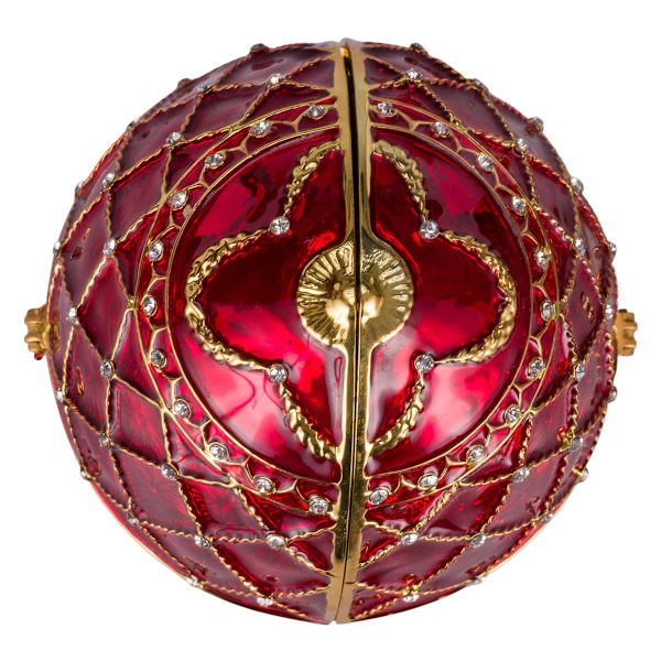 Faberge stil ägg Speldosa Smyckeskrin med korg med blommor 17 cm röd röd 17 cm