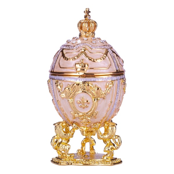 Faberge-tyylinen muna, jalokivirasia, jossa leijonat ja keisarillinen kruunu 7,5 cm kerma cream 7.5 cm