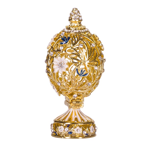 Veistetty muna Faberge-tyyliin kukilla ja perhosella 7 cm väri on kultainen gold 7 cm