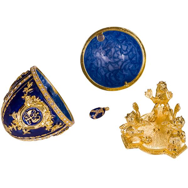 Faberge stil æg Smykkeskrin med løver og kejserkrone 15,5 cm blå blue 15.5 cm