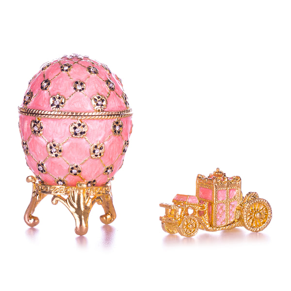 Faberge stil Kejserligt kröningsägg Smyckeskrin med vagn 6,5 cm rosa rosa 6.5 cm