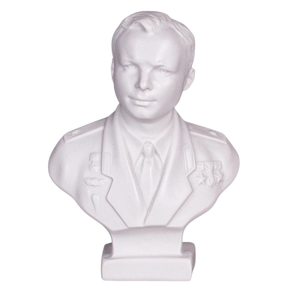Marmor byst staty skulptur rysk sovjetisk astronaut kosmonaut Yuri Gagarin 11 cm vit 11 cm