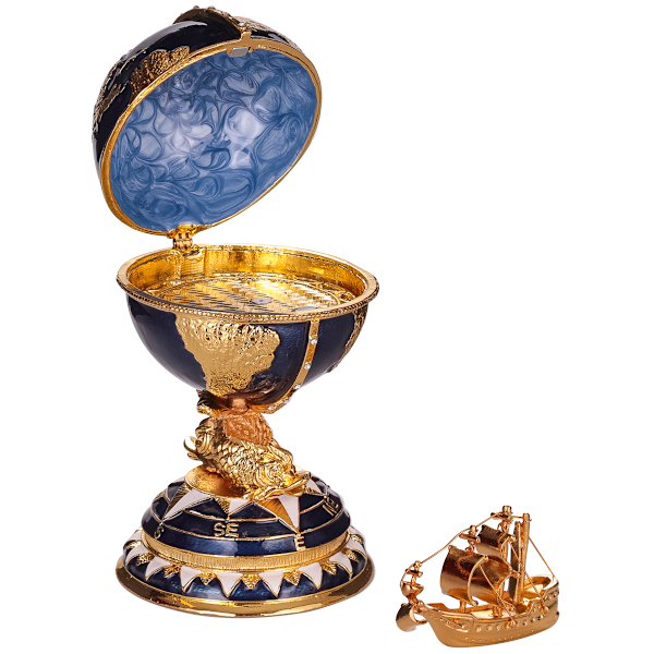 Faberge stil ägg Smyckeskrin Globen med skepp 14,5 cm blå blå 14.5 cm