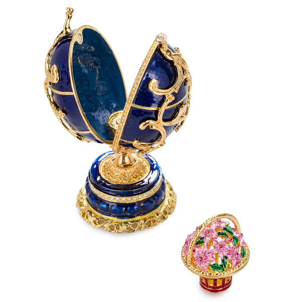 Musikaalinen muna Faberge-tyyliin Kevätkukkia 16,5 cm sininen blue 16.5 cm