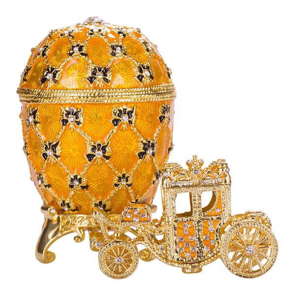 Faberge stil Keiserlig Kroning egg Smykkeskrin med vogn 10 cm gul yellow 10 cm