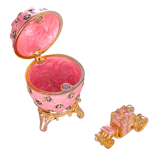 Faberge stil Kejserligt kröningsägg Smyckeskrin med vagn 6,5 cm rosa rosa 6.5 cm