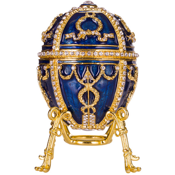 Faberge stil Rosenknopp ägg Smyckeskrin med blomma 9,5 cm blå blå 9.5 cm