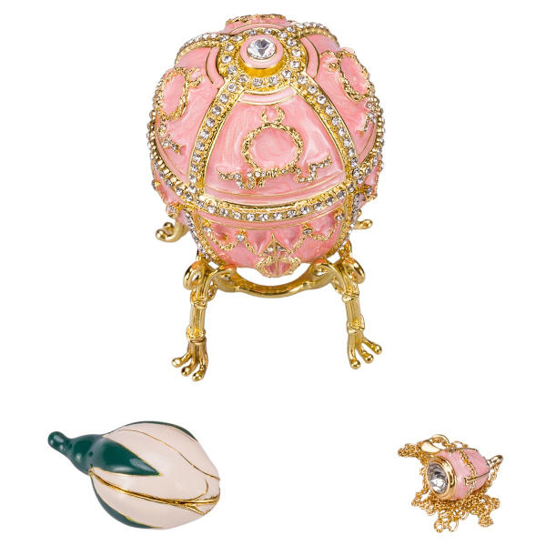 Faberge stil Rosenknopp ägg Smyckeskrin med blomma 9,5 cm rosa rosa 9.5 cm