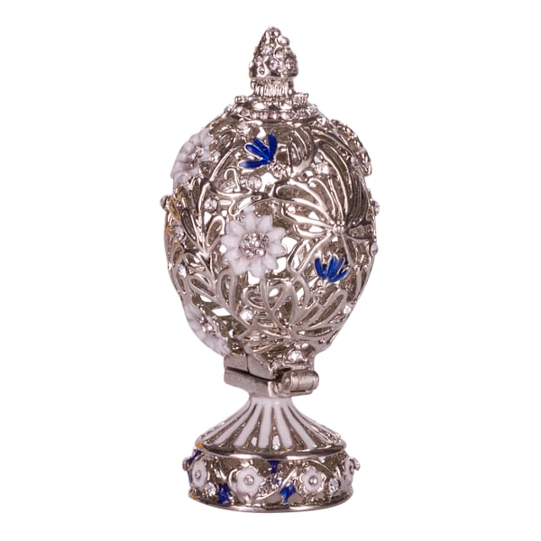 Veistetty muna Faberge-tyyliin kukilla ja perhosella 7 cm väri hopea silver. 7 cm