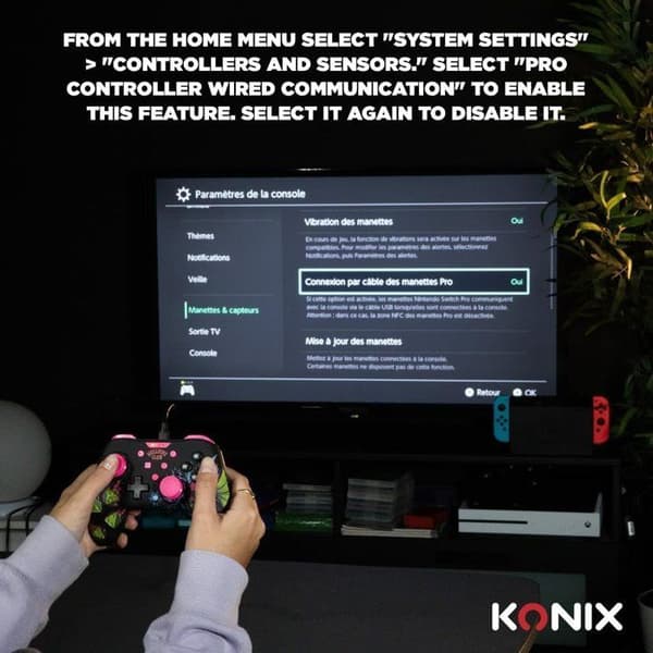 Gamepad - Nintendo Switch, Switch 2 och PC - Stranger Things - Kabelansluten - Svart och Rosa - Vibrationsfunktion - 3m Kabel - Konix