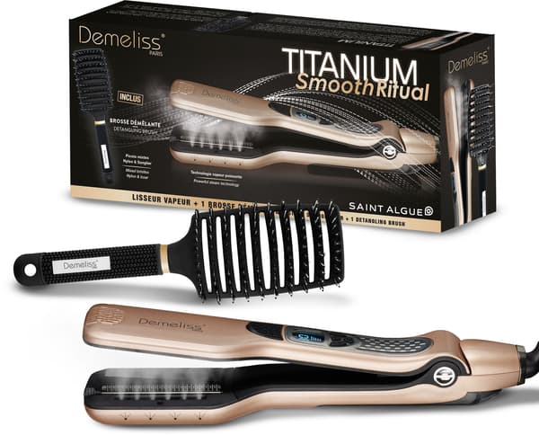 Ångplattång - SAINT ALGUE - Demeliss TITANIUM SMOOTH RITUAL presentset - Utredningsborste - Guld