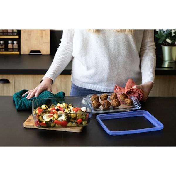 Set med 3 förvaringsbehållare med lock - PYREX - Zero Plastic - Glas - Rektangulär - 1,5 L