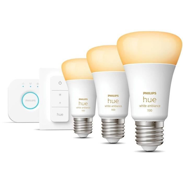 PHILIPS Hue White Ambiance Smart LED Bulb Starter Kit - E27 x3 och Hue Remote Control