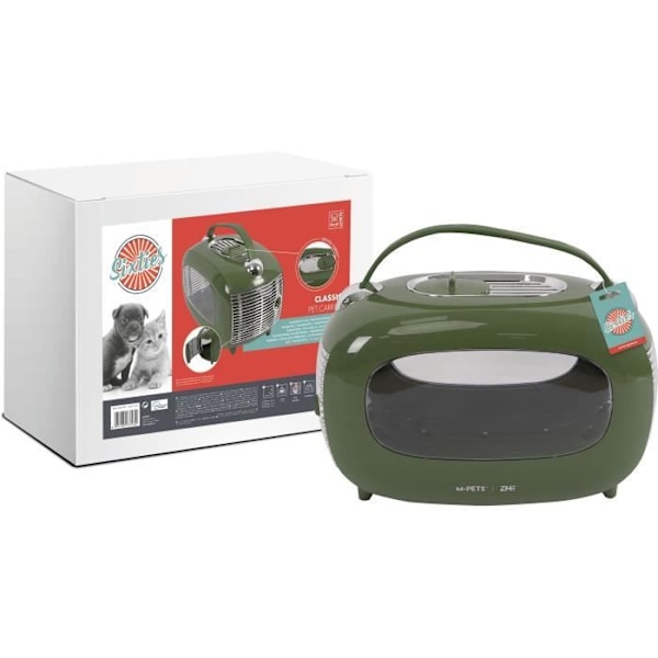 Transportlåda - M PETS - SIXTIES Classic - Handtag - Axelrem - Sidoöppning - 5 kg max - Grön