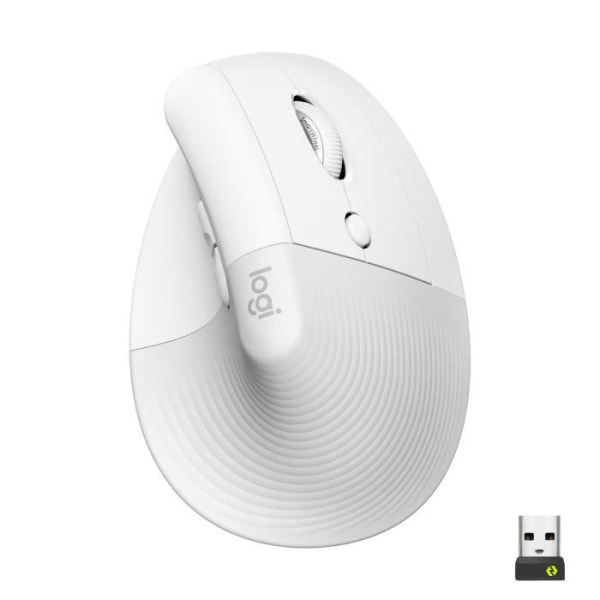 Logitech Lift Ergonomic Vertical Wireless Mouse, Bluetooth eller Logi Bolt USB-mottagare, tyst - off-white