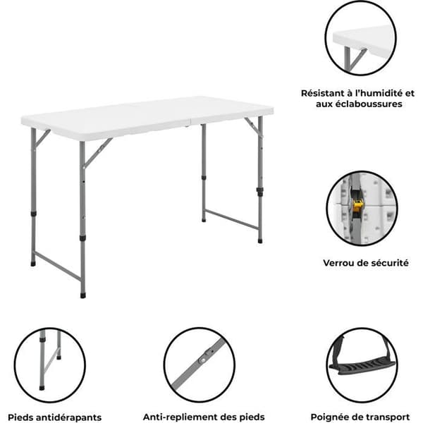 Fällbart receptionsbord för 4, 122 cm, stålram & PEHD-skiva, vit – höjd 58/74 cm Vit one size