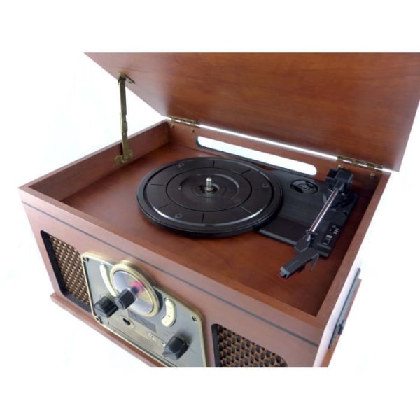 INOVALLEY RETRO10E-BTH-N - Retro Hi-Fi-system - Bluetooth-anslutning, USB, Vinyl, CD, K7-ljud, FM-radio, Aux-In - Åldrat trä