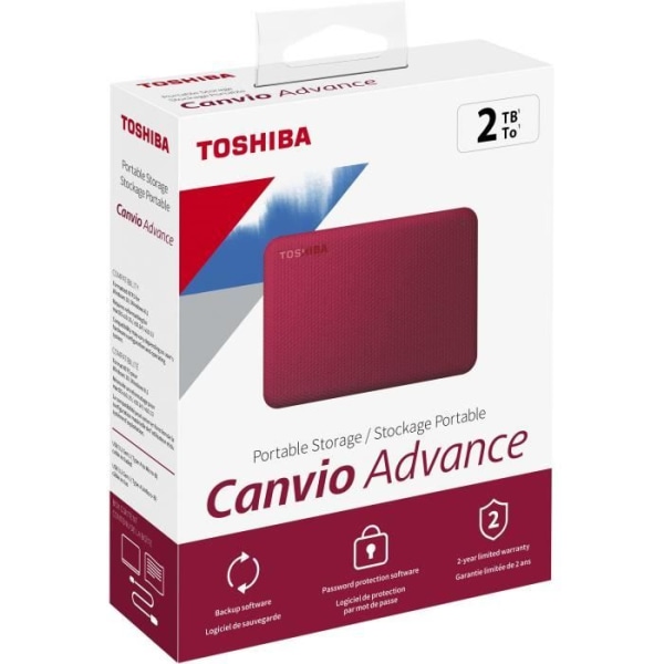 Extern hårddisk - TOSHIBA - Canvio Advance - 2 TB - Röd