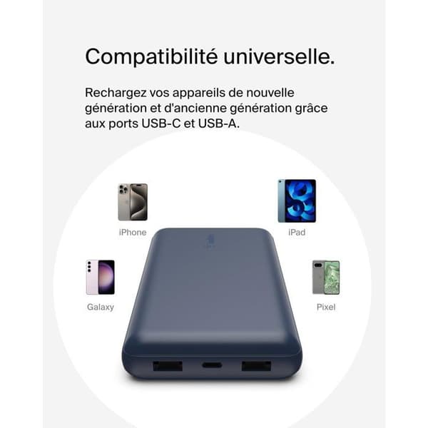 Externt batteri - BELKIN - 20 000 mAh - USB-A och USB-C - 15 W - Blå