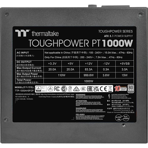 THERMALTAKE Toughpower PT - Modulär PC-nätenhet - 1000 W - 80Plus Platinum
